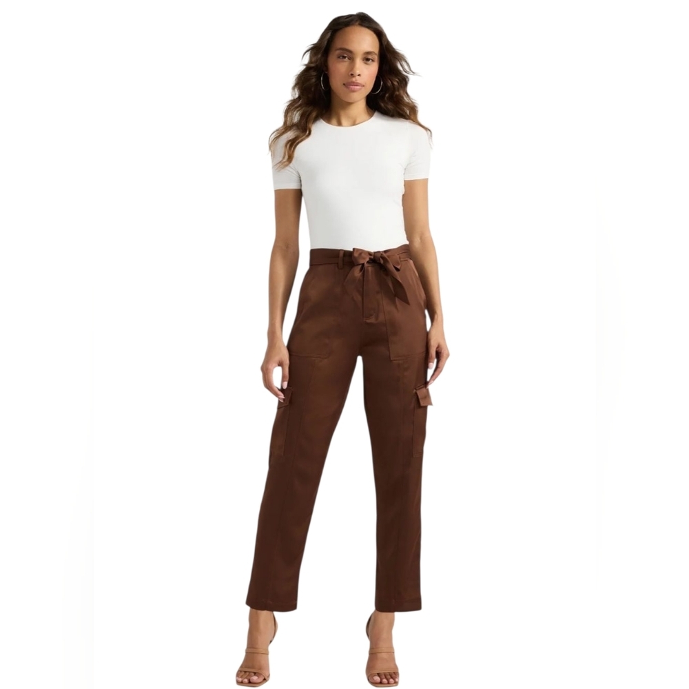 Sofia Jeans Women's Tapered High Rise Satin Cargo Pants, 27" Inseam, Size 16